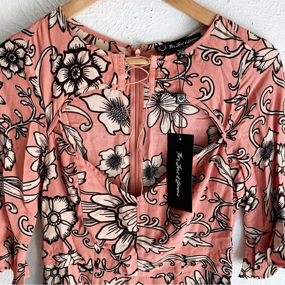 For Love & Lemons Ayla Laced Up Dress Floral Print Pink NWT Small Boho - Picture 4 of 8